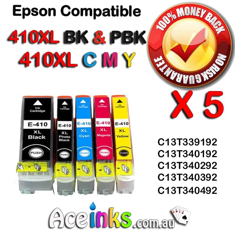 5 Pack Combo Compatible EPSON 410XL BK C / M / Y - Click Image to Close